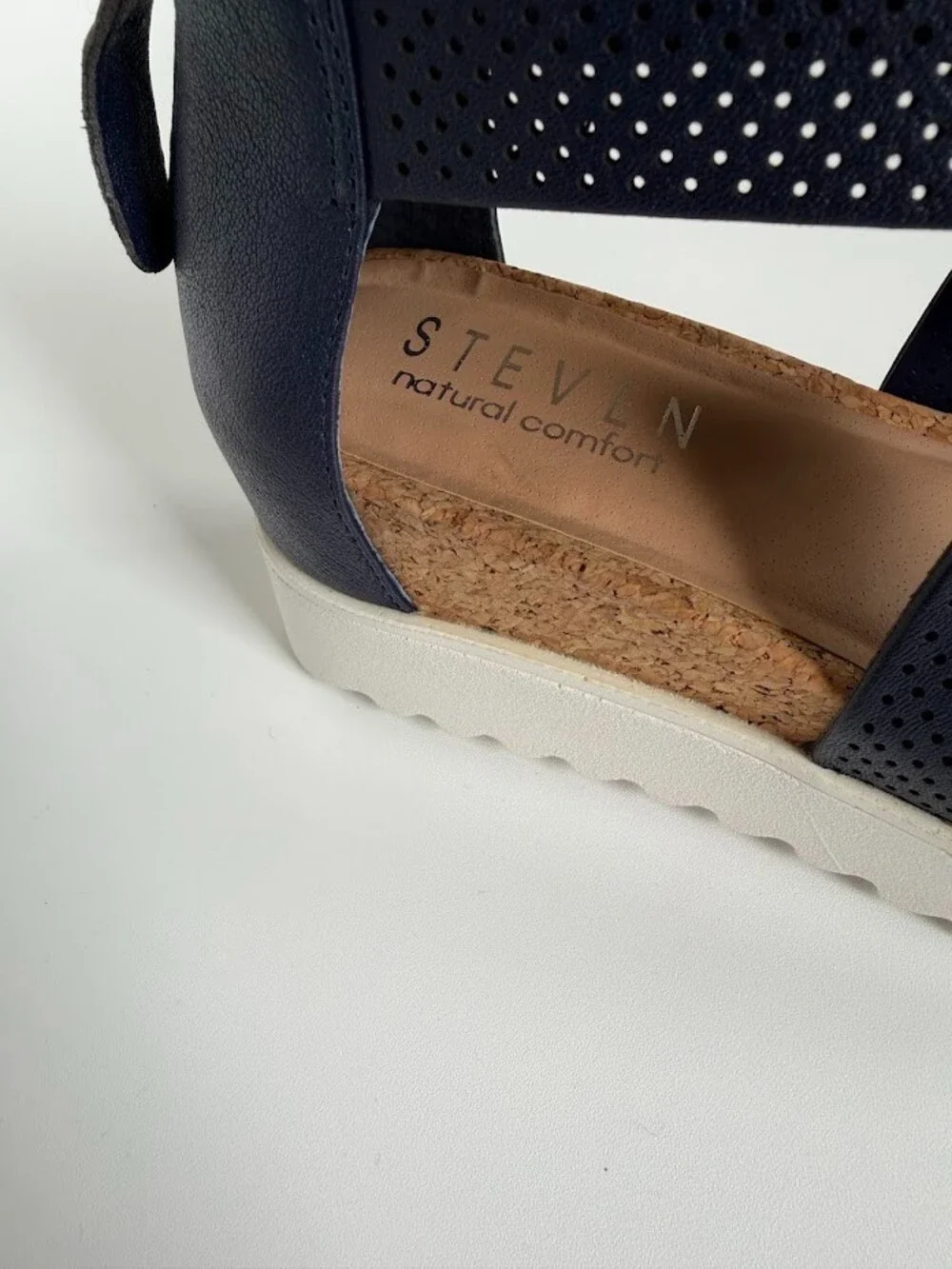Steven Natural Comfort Kea Navy Leather Platform Wedge Sandals NC-KEA Size 6